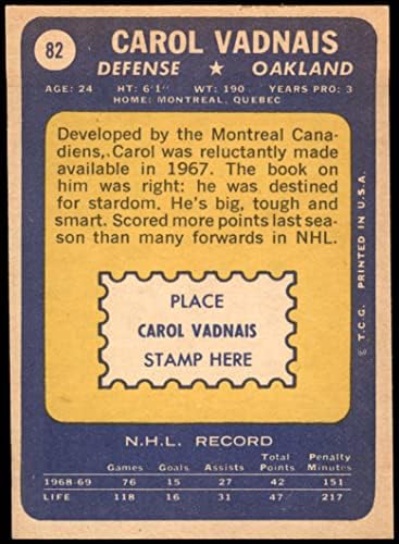 1969 Topps 82 Карол Ваднайс Голдън Силс (Хокейна карта) EX/MT Голдън Силс