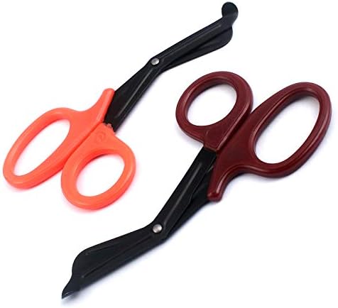 Травматологические ножици G. S 7,25 инча - Черни Ножици за превръзки от неръждаема стомана с трайно покритие - 2 ОПАКОВКИ - (Оранжево-бордо)