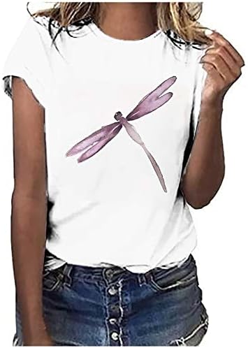 Летни Потници за Жени, Ежедневни Модни Тениски с Кръгло Деколте и Принтом водни Кончета, Блуза Свободно Намаляване