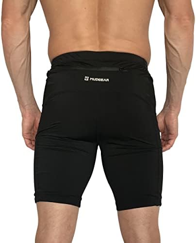 Компресия шорти MudGear - Черно 6-цолови Спортни шорти с вътрешен шев и джобове с цип за Бягане, тренировки