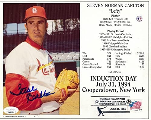 Стив Карлтън Филис Подписа Снимка 8x10 HOF с Печат на JSA 166463 - Снимки на MLB с автограф