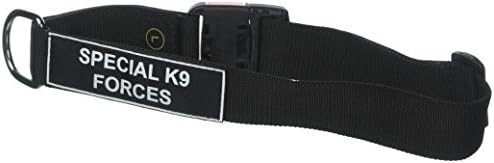 Етикет на яката Дина и на Тайлера, Найлонов нашийник за кучета със СПЕЦИАЛНИ ивици K9 FORCES - Черен - Размер:
