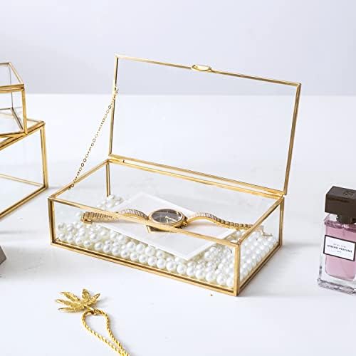 Utopz Златна Стъклена Кутия За бижута На Паметта, с Начало Декор, Ретро Стъклен Органайзер За Бижута, Декоративен