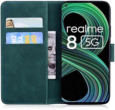 Калъф SATURCASE за Realme 8 5G, Готин калъф от изкуствена кожа с релефни Тигър, флип-надолу Поставка за чантата си на двоен Магнит, Отделения за карти, Защитен калъф за Realme 8 5G (