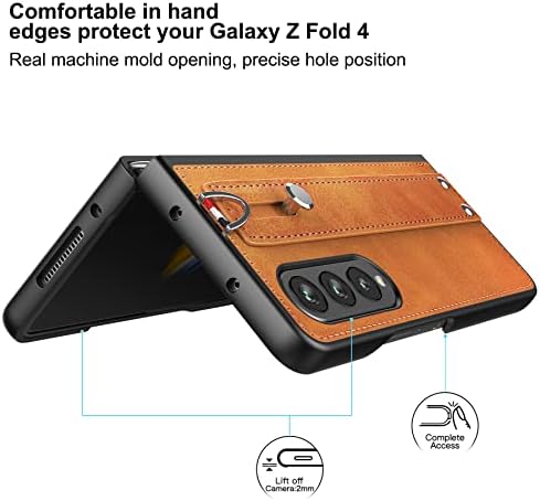 Калъф за Samsung Galaxy Z Fold 4 5G, Калъф за телефон Galaxy Z Fold 4 2022, [Тънък и лек] на Задния капак е от изкуствена кожа, Твърд титуляр за КОМПЮТЪР с каишка за ръка, Защитен калъф за Sa