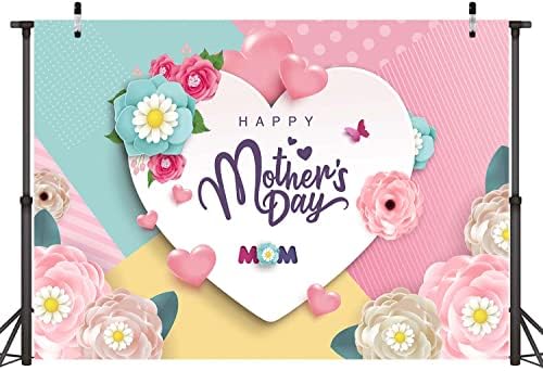 На фона на Ден на Майката, Цветя във формата на сърце, Благодаря на Майка ми, Фон за снимки, 8x6 фута, Украса