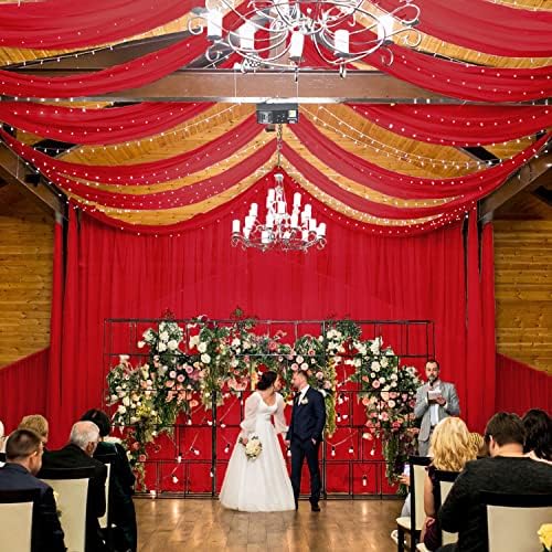 FANPROMS Червени Таван завеси за парти 2 Панела 5x20 метра Прозрачна Драпирующая Плат за Сватбената церемония