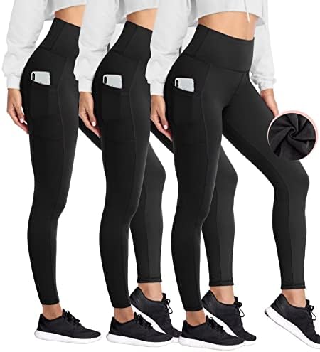 HIGHDAYS 3 Опаковки Леггинсов с джобове за жени - Панталони за Йога с матово подплата и контрол на корема с