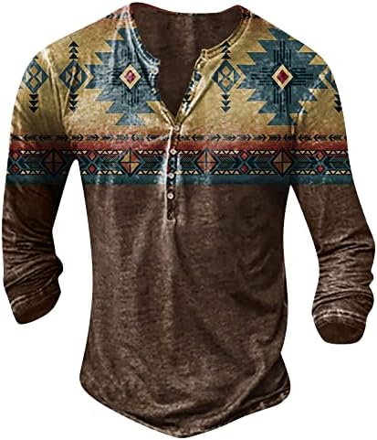 Памучен Мъжки риза Henley, Однотонная тениска с дълъг ръкав и Принтом, Стираемая Градинска Облекло в стил Ретро,