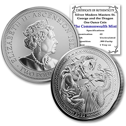 Сребърна монета Св. Георги и дракона Остров Възнесение 2022 година с тегло 1 унция - Съвременни майстори, Брилянт,