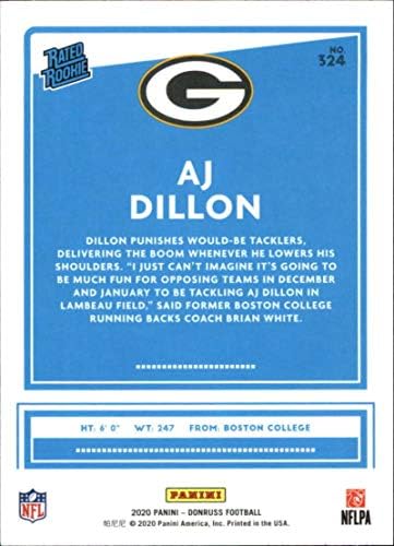2020 Donruss 324 Футболна карта и Ей Джей Дилън Грийн Бей Пэкерс NFL (RC - Карта начинаещ) NM-MT