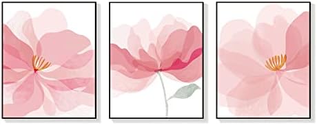 AsmaArt Светло Розови Цветя Стенен Щампи, Руж, Ботанически Цветни Картини върху Платно, Естетически Плакати