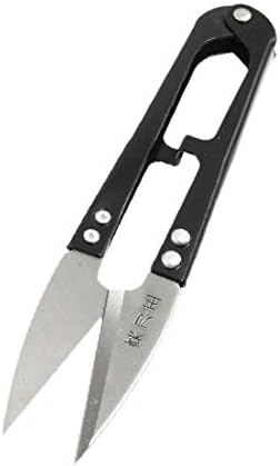 Ножици X-DREE с черна пластмасова дръжка Sharp Mini Thrum за бродерия на кръстат бод конци (Черна Пластмасова