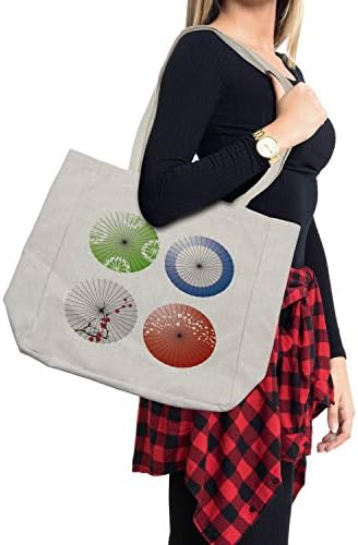 Японската пазарска чанта Ambesonne, Чадър, Ръчно изработени в японски стил с цветове череша и Звезда, Дългогодишна