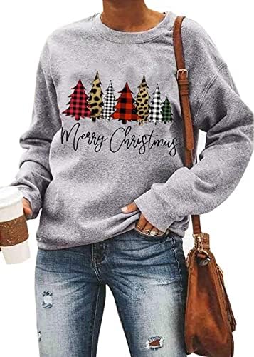 Весела Коледа, Жилетки за Жени, Коледно Дърво, Графичен Пуловер, Hoody, Сладък Отвор на Вратата, Коледа Риза