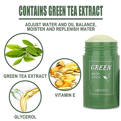 Маска за лице-Стик от Зелен Чай, Почистваща Маска-Стик от Глина Почистваща Маска от Зелен Чай за лице Хидратира,