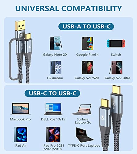 USB кабел-C 2-в-1 PD 100 Вата и USB кабел C-C USB под Прав ъгъл iPad Pro /Въздушно Зарядно Устройство Найлонова