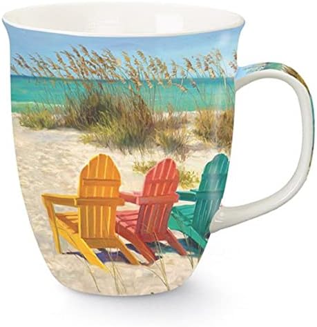 Декоративна Кофейно-Чаена Чаша Cape Shore Harbor Coffee, Плажна Сцена със Столове в стил Adirondack, Подаръци