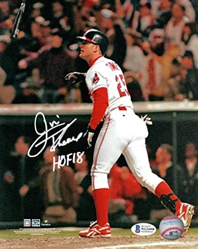 Джим Е с автограф от Кливланд Индианс Флип с бухалка Снимка 8х10 С / HOF 18 Свидетел на Бекет - Снимки на MLB
