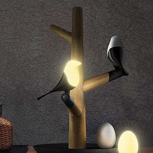 ZHYH Креативна Настолна Лампа с Птици, Зареждане, Дървени Настолни Лампи за Дневна, Нощни Шкафчета за Спалня,