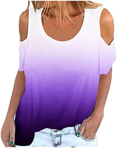 XpigPq Дамски Блузи с открити рамене, Летни Тениски с Къс ръкав и V-образно деколте, Модни Тениски с Графичен