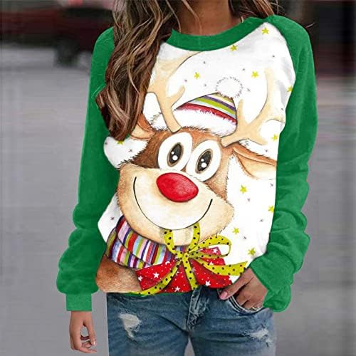 Дамски Коледни Ризи, Мода 2023, Коледна Hoody с кръгло деколте и Дълъг Ръкав, Есенен Пуловер в Цвят Блок, Блуза