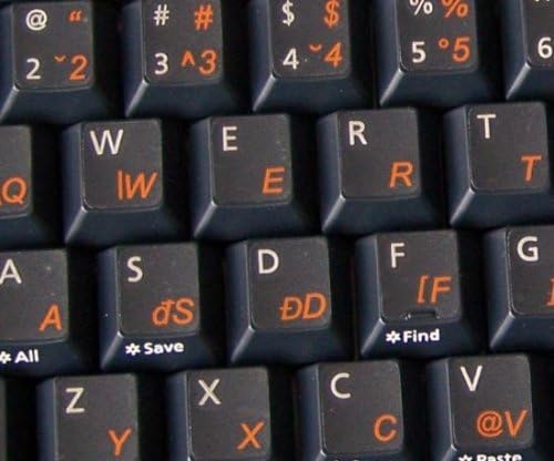 Етикети на Албанска клавиатура с Оранжев Надпис ВЪРХУ Прозрачен фон