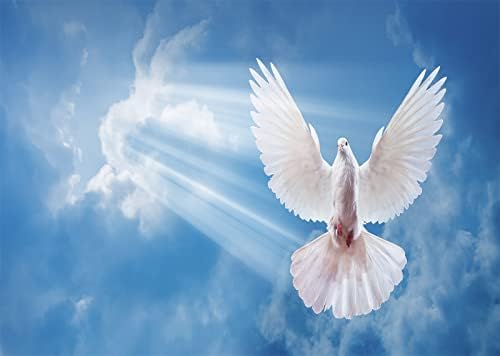 BELECO 9x6ft Текстилен Фон с Гълъб на Мира, Птица на Светия Дух, Исус Христос, на Фона на Светли Небеса, Светло-Синьо