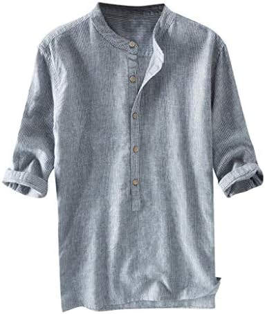 GDJGTA Модерен Мъжки Ежедневни Блуза с дълги ръкави от Лен и памук, Копчета райе, Мъжки t-shirt