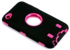 Калъф Smile Case с пълна защита, черно на ярко-розово, за iPod Touch 4G iTouch 4G с кобур на колана (черен на