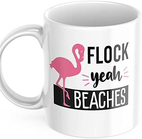 Flock Да Beaches 11 Грама Бяла Керамична Чаша За Чай, Чаша с Фламинго, Подарък от фламинго, Чаша със Забавни