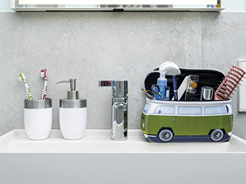 BRISA VW Collection - Универсална чанта, изработена от неопрен Volkswagen за грим, пътуване, грим, Пенала в проекта Samba Bus T2 Camper Van (Зелено-бяло / Малка)