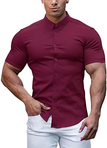 URRU Мъжки Ризи Muscle Dress Slim Fit Стрейчевая Ежедневни Риза с копчета с Дълъг и Къс ръкав