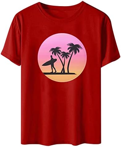 Хавайски Плажни Ризи, Дамски Тениска За Сърфиране с Палми, Тениска с къс ръкав и кръгло деколте, Потник, Празнична