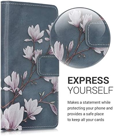 чанта-портфейл kwmobile, съвместим с Samsung Galaxy A10e, калъф от изкуствена кожа - магнолия-тъмно сив/бял/синьо-сив