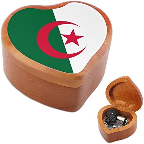 Флаг на Алжир Сърцето на Музикалното Ковчег Дървени Музикални Кутии-Добрият Подарък за Юбилей, Коледа, Рожден