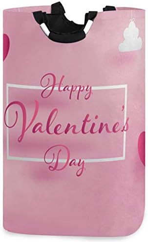 visesunny Сгъваема Кошница за дрехи за Свети Валентин, Розово Сърце и Облак, Голяма Кошница за дрехи с дръжка,
