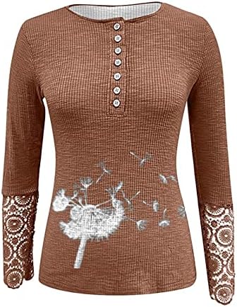 NOKMOPO, дамски есенни блузи, ежедневни однотонная риза райе с кръгло деколте, дантелен топ с дълъг ръкав
