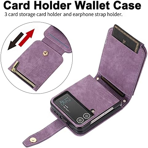 Чанта-портфейл KUDEX Galaxy Z Flip 4 с държач за карти, Оборудвана [Портфейл с цип], устойчив на удари Защитен Панти калъф за мобилен телефон с държач за карти, каишка за китка